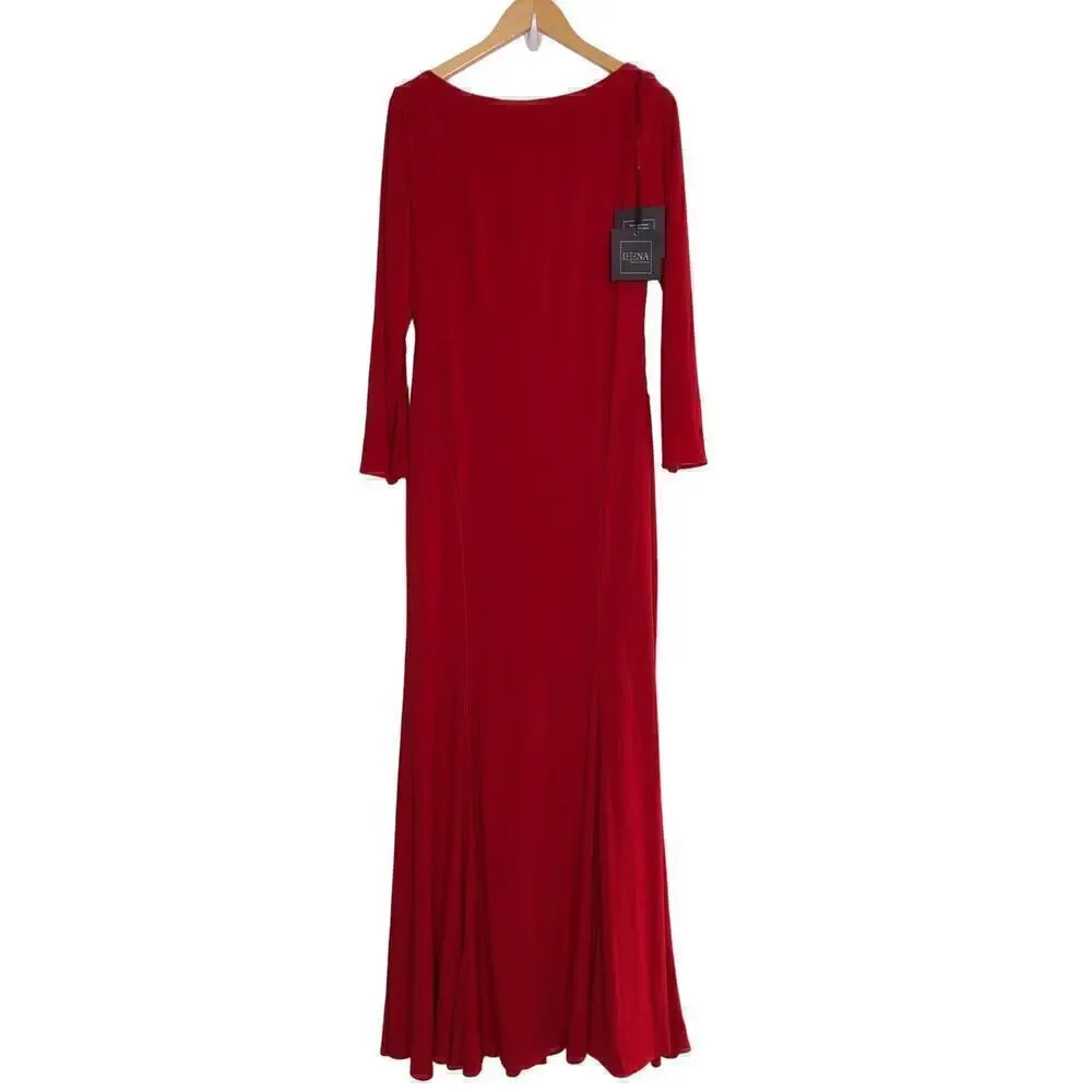 Ieena for Mac Duggal 25929 Dress Long Sleeve Cowl Back Jersey Gown NWT Red 10